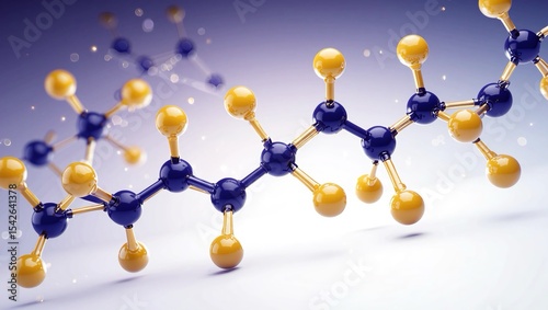 Coenzyme Q10 depicted as bright yellow-gold spheres with elegant interconnections, showcasing high clarity and balance in molecular structure.