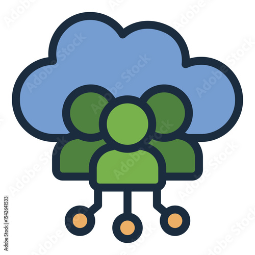 cloud filled line icon with multiple user accounts