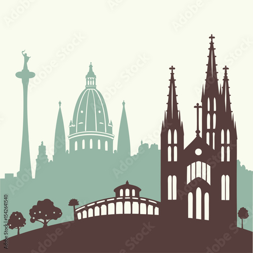 silhouette of landmarks of Spain Barcelona