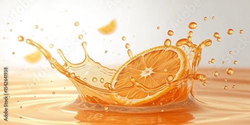 Captivating image of vitamin C extract in a semi-translucent orange hue, elegantly lit and floating midair, ideal for health and wellness themes.