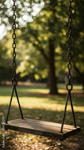 Wooden Swing Installed in Lush Green Park for Relaxation and Recreation