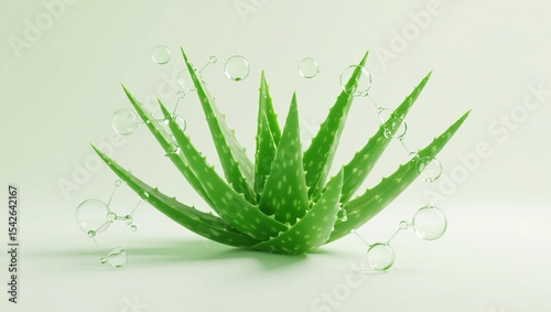 Aloe vera lattice illuminated in soft green light, showcasing a clean separation and a floating effect in an isolated light environment.