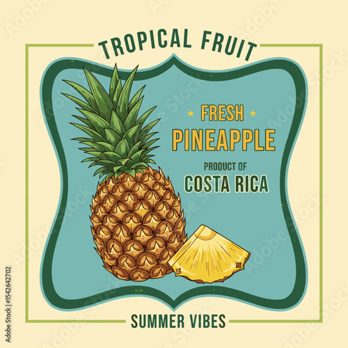 color separetion screen print design. Fresh Pineapple graphic. fruit fashion in vector graphics. tropical fruit in summer vibes. fruit t-shirt design