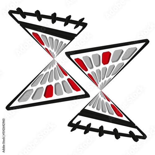 Crossed arrow pattern. Black red design. Bold symmetry direction. Vector motion shape.
