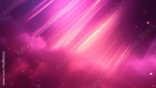 Pink and purple abstract background with light rays and particles