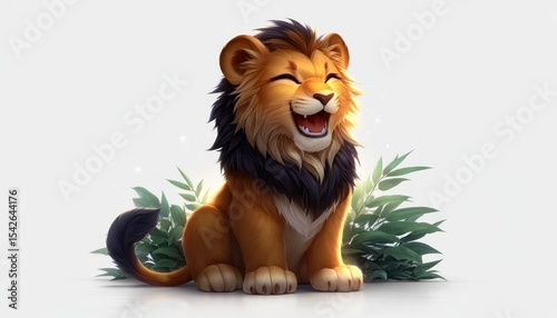 Cute lion cub, joyful expression