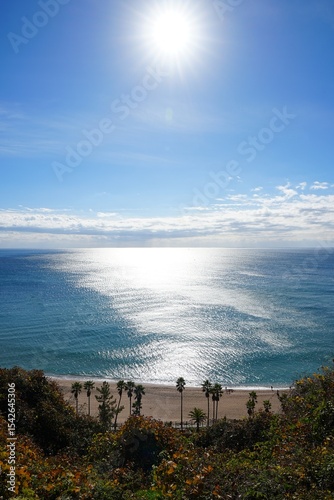 beautiful seascape with seaside walkway and sparkling sea