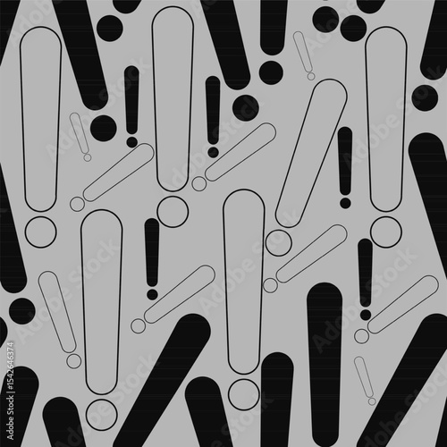 Seamless pattern of exclamation marks in black and grey on light background. abstract Warning symbol design ideal for wallpaper,background,cover,poster, banner, sign, and modern pop art.