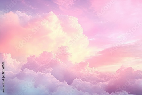 Soft, fluffy clouds glowing in warm pastel shades of pink, purple, and yellow under a serene sky during sunset or sunrise