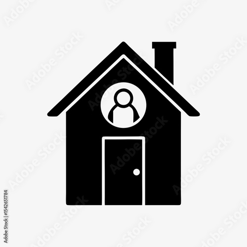 Black house icon with person symbol inside representing stay at home or quarantine concept
