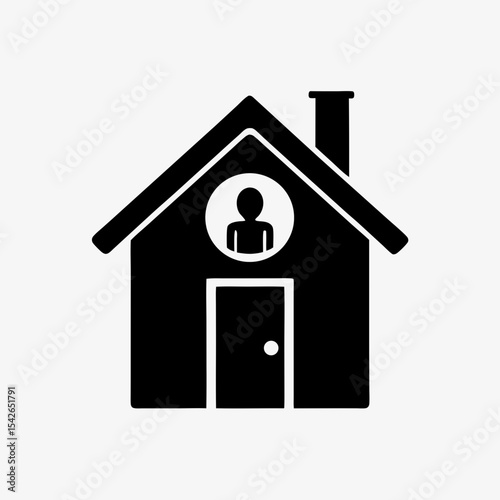 Black house icon with person symbol inside representing stay at home or quarantine concept
