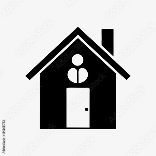 Black house icon with person symbol inside representing stay at home or quarantine concept
