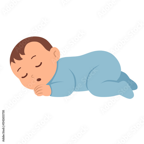 Infant baby boy sleeping, isolated babies on white background, flat vector illustration,nursery,baby showe, Design for prints, fabrics and textiles