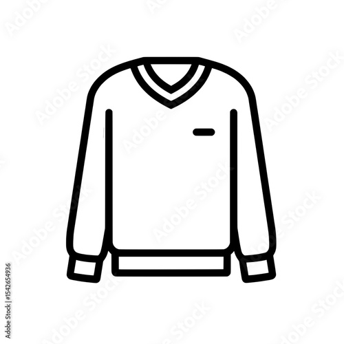 V-neck sweater icon with cuffs and waistband in flat linear silhouette style