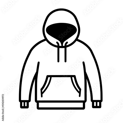 Hoodie icon with curved hood and kangaroo pocket in thick outline vector style