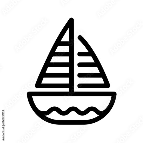 Sailboat icon with detailed mast and striped sail in minimal black silhouette
