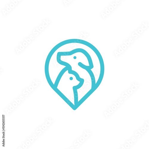 Simple Outline Logo of a Dog and Cat Together