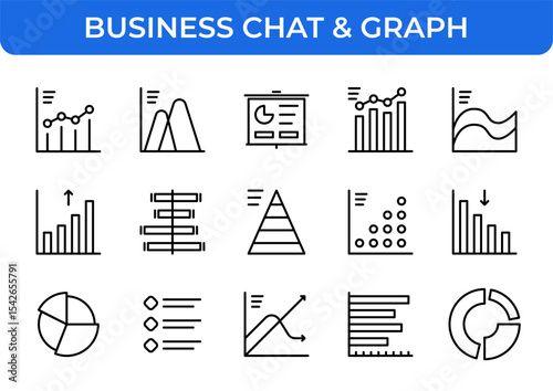 Business Graph & Chat Vector Icon Set - Editable stroke - Chart, Graph, Presentation, Bar Chart, Line Graph, Area Chart, Pie Chart, Scatter Plot, Data, Analytics, Report, Growth, Statistics Icons
