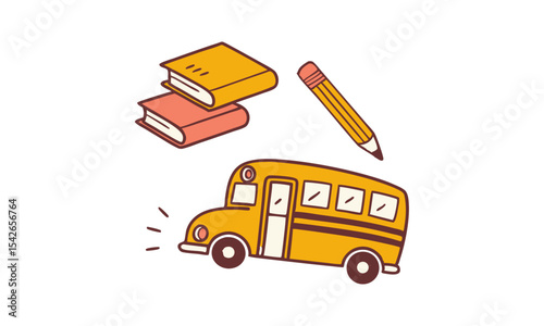 Back to School Vector Illustration with School Supplies and Kids.

