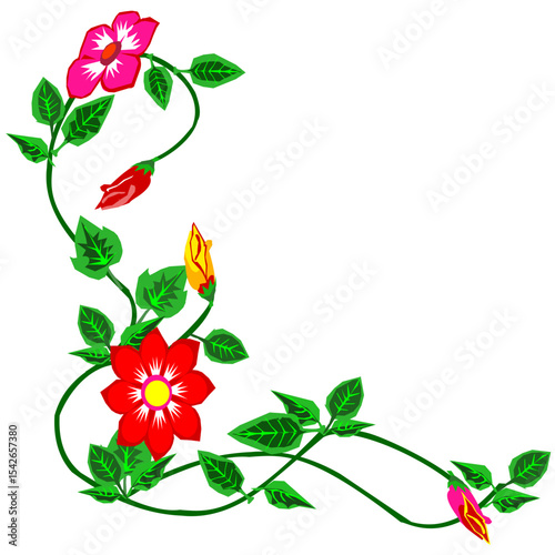 Vector illustration of a flower arrangement, including individual blossoms, stems, and leaves.