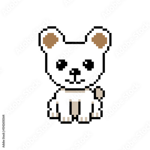 Pixel art cute white dog vector in retro style