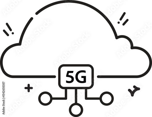 This 5G cloud computing line icon represents next-generation networks, wireless technology, and advanced data processing. Suitable for educational or commercial use.