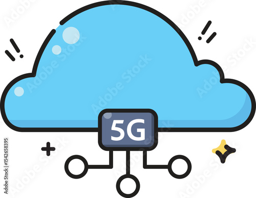 This vibrant 5G cloud computing icon is ideal for showcasing next-generation networks, high-speed data, and advanced technology. Perfect for telecommunications and tech designs.