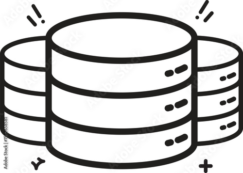 This big data line icon represents data analysis, storage solutions, and large-scale information systems. Useful for presentations and reports on data trends.