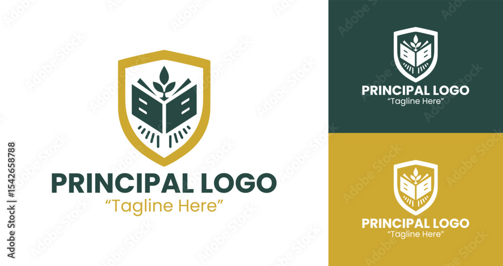 Fototapeta premium Distinctive Principal Logo with Shield and Leaf for Education Branding