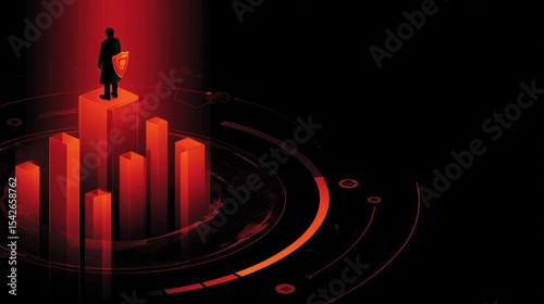 Silhouette figure atop a stack of glowing red blocks