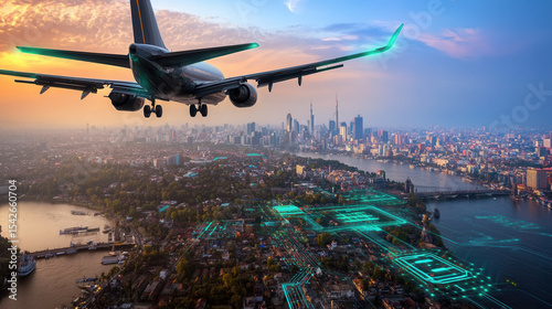 Airplane landing innovation at a warning center ensuring travel safety with gps technology in urban environments
