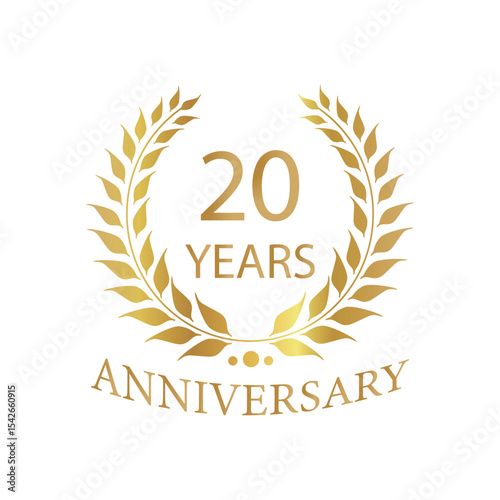 Golden anniversary Laurel Wreath Badge – Vector Icon for Milestone, Celebration and Award Design of 20years.