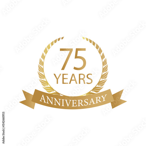 Golden anniversary Laurel Wreath Badge – Vector Icon for Milestone, Celebration and Award Design of 75years.