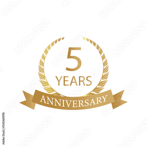 Golden anniversary Laurel Wreath Badge – Vector Icon for Milestone, Celebration and Award Design of 5years.