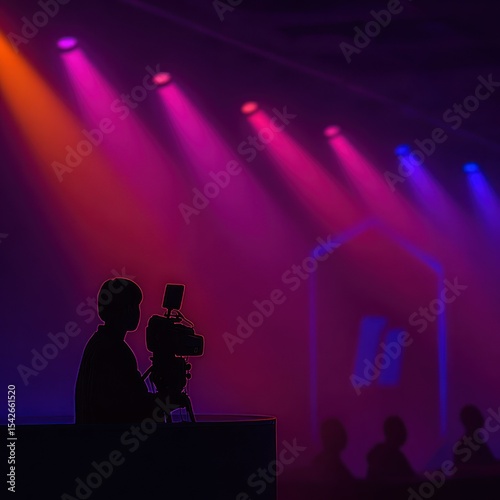 Silhouette of a camera operator at a vibrant event