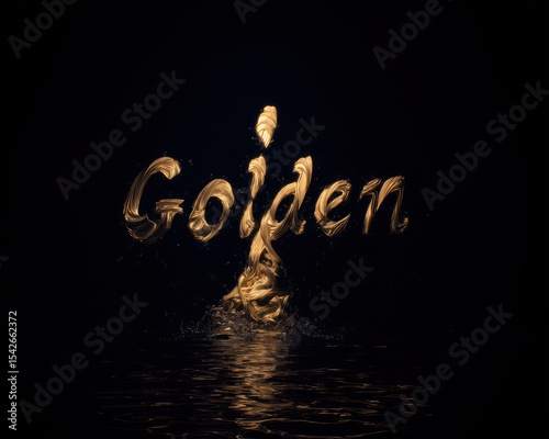Golden text, splash effect, dark background