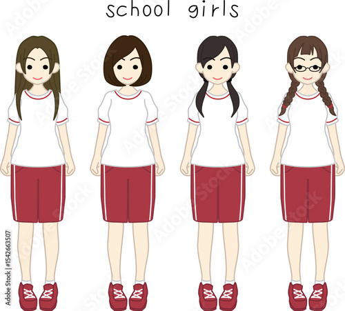 体操服姿の女子高生4人組カラー