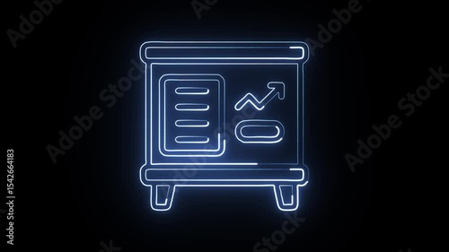 glowing neon presentation icon isolated, black background, hd motion graphic animation