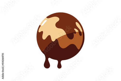 Melting Chocolate Globe on White Background Design graphic