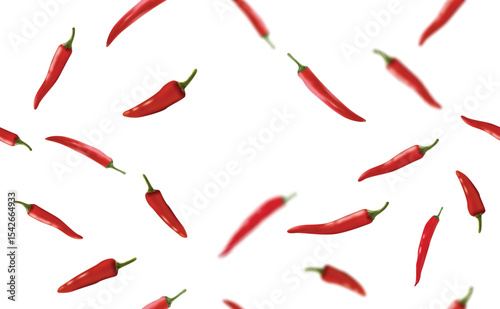 Realistic red chilli falling seamless background