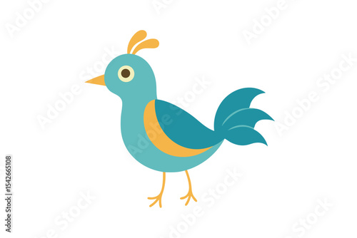 Whimsical Bird Drawing Illustration on White Background charming