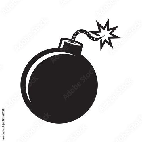 Cartoon Bomb Silhouette Vector | Classic Explosive Icon Illustration