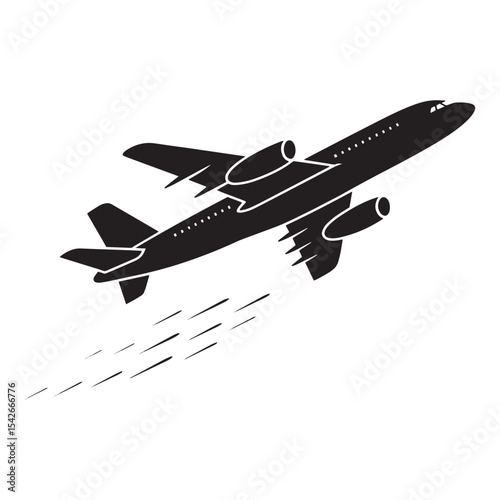 Commercial Airplane Silhouette Vector | Flying Jetliner Travel Illustration