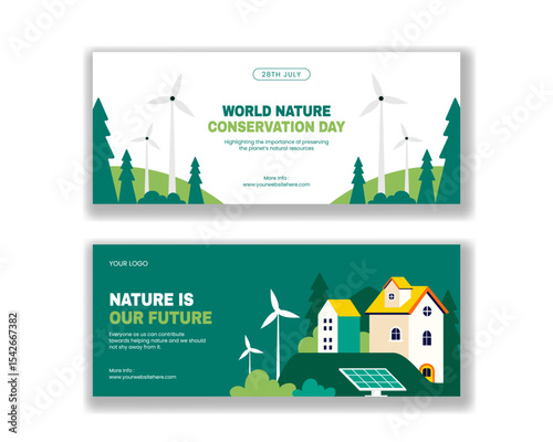 Horizontal Banner Design for World Nature Conservation Day in Flat Style Illustration