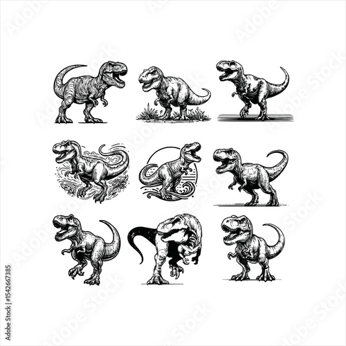 Cute Dinosaurs Coloring Book For Kids Printable. T-Rex Cartoon Character Vector Illustration Outlined