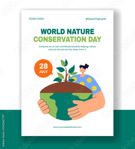 Hand Drawn Flat Illustration Template for Nature Conservation Social Media Vertical Poster