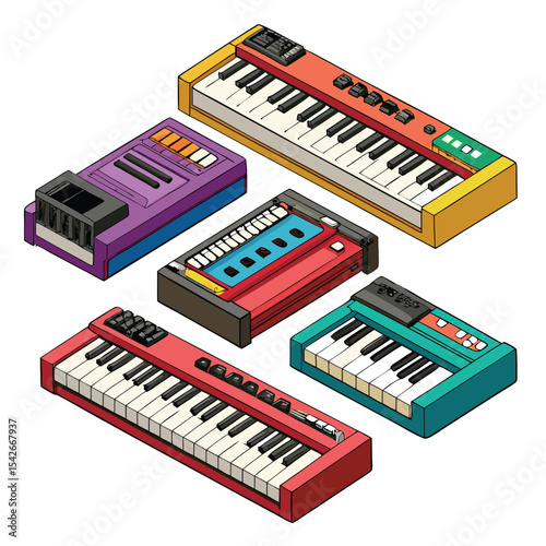 electric keyboard set isolated on white background