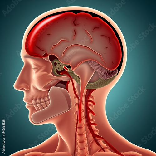 Illustration of human head showing traumatic epidural hemorrhage