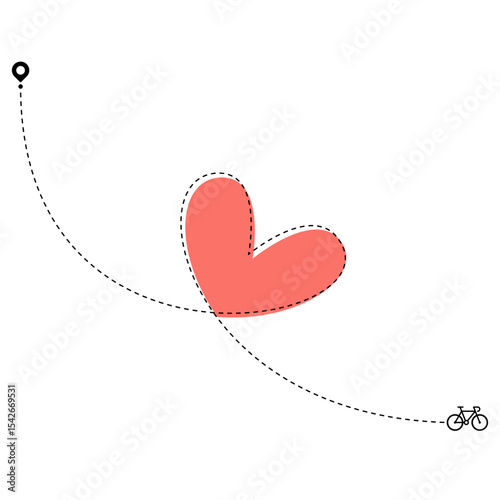 Love Bicycle Path – Heart Trail with Bike Travel Icon Vector