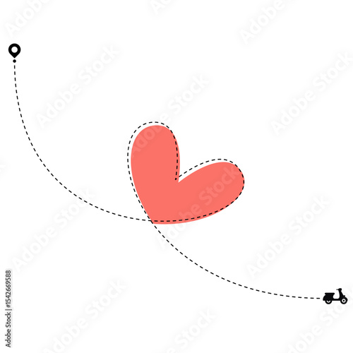 Scooter Love Path Vector – Heart Trail Romantic Ride Illustration